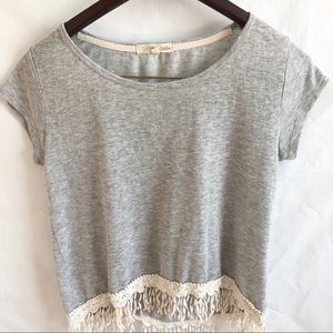 Rewind Brand Tee w/Crochet Fringe